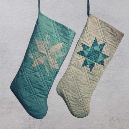 Quilted Cotton Heirloom Christmas Stocking - Liberty Sea Breeze and Aqua