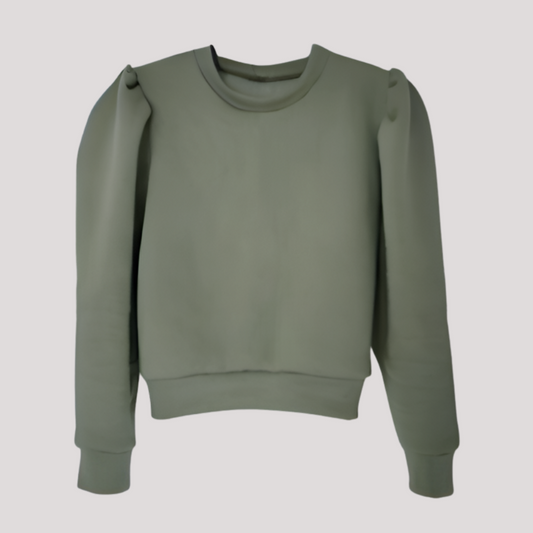 Handcrafted Statement Slight Crop Sweater - Khaki