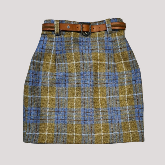 Harris Tweed Handcrafted Mini Skirt - Mustard & Sky Tartan Made to Order