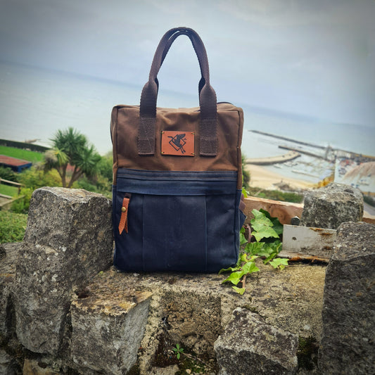 Mini - Tan & Navy Waxed Cotton Backpack